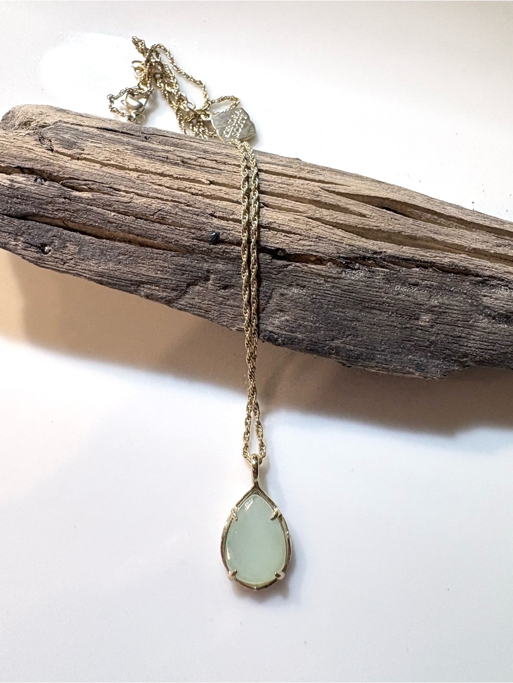 Kendra Scott Gold Teardrop Necklace with Pale Green Stone